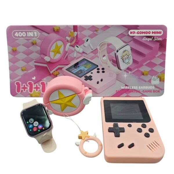 Combo smartwatch K9 con audífonos y consola retro