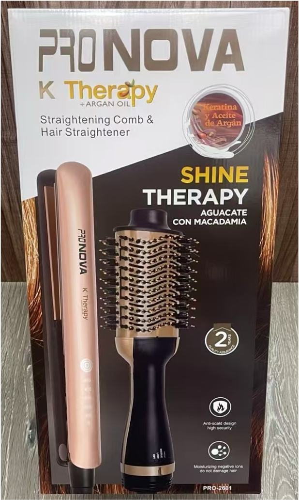 Kit Pronova K Therapy: plancha y cepillo secador