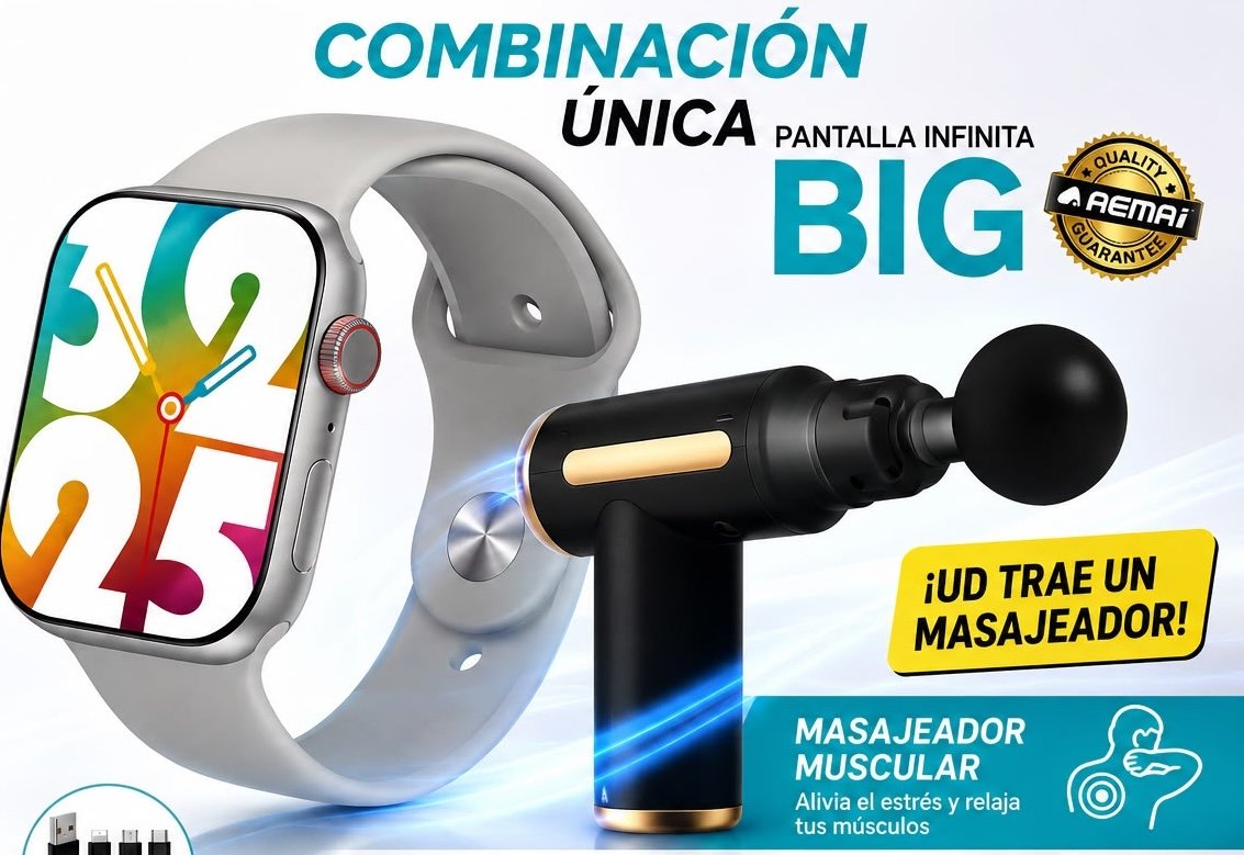 Combo smartwatch con pistola masajeadora