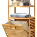 Organizador de baño en bambú con cesta para ropa