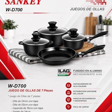 Juego de ollas Sankey de aluminio fundido 7 piezas
