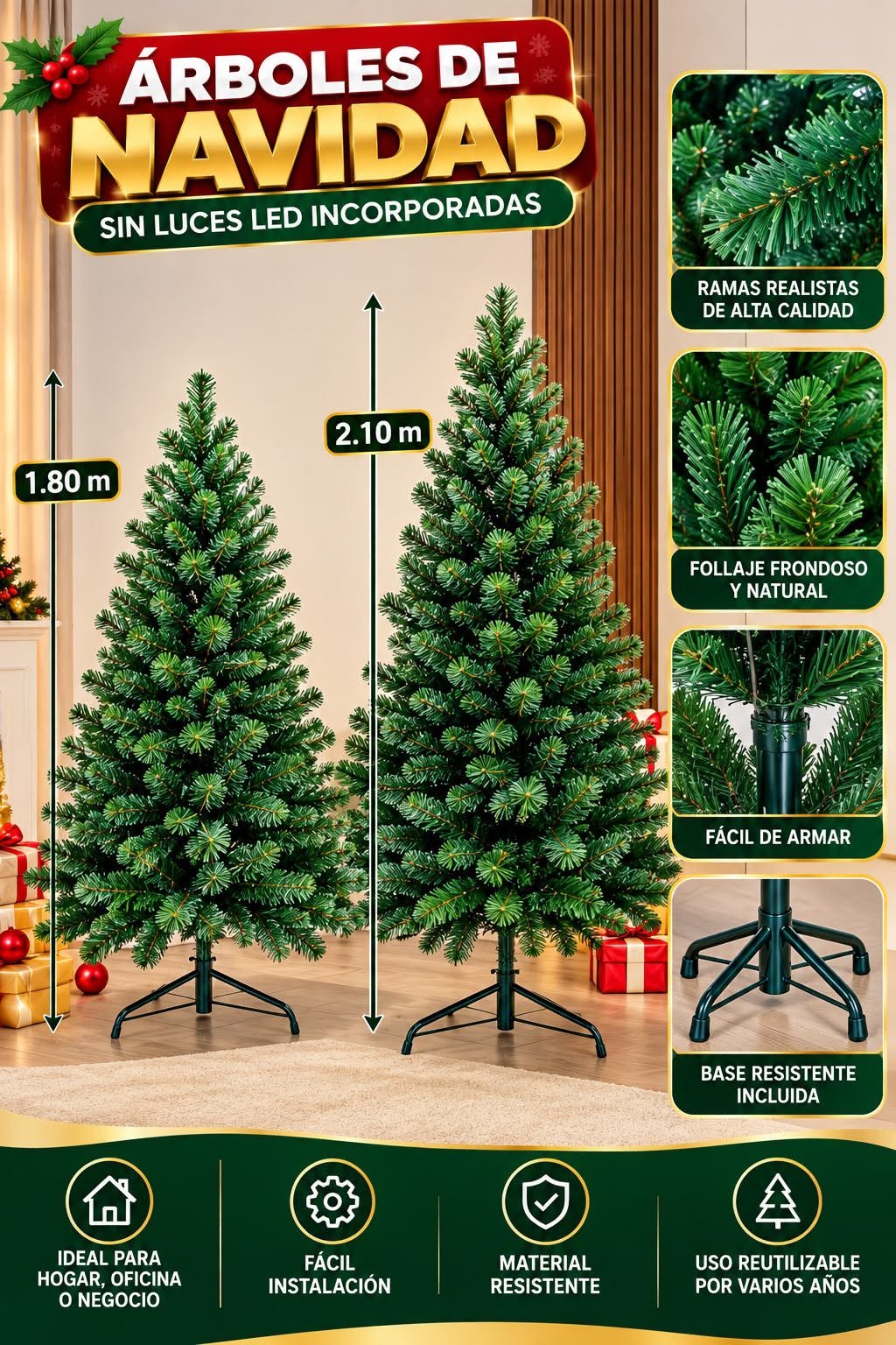 Árbol de Navidad verde 1,80 m