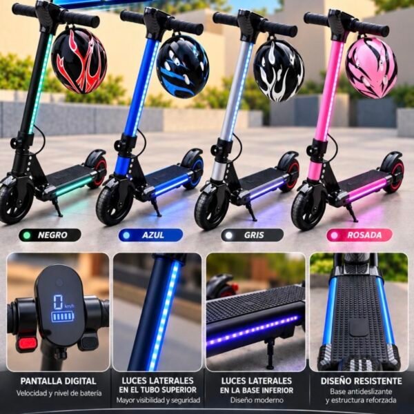 Scooter eléctrico infantil con pantalla y luces LED (modelo 2)