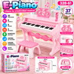Piano electrónico 37 teclas con micrófono, base y silla (rosado)
