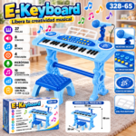 Piano electrónico 37 teclas con micrófono y silla (azul)