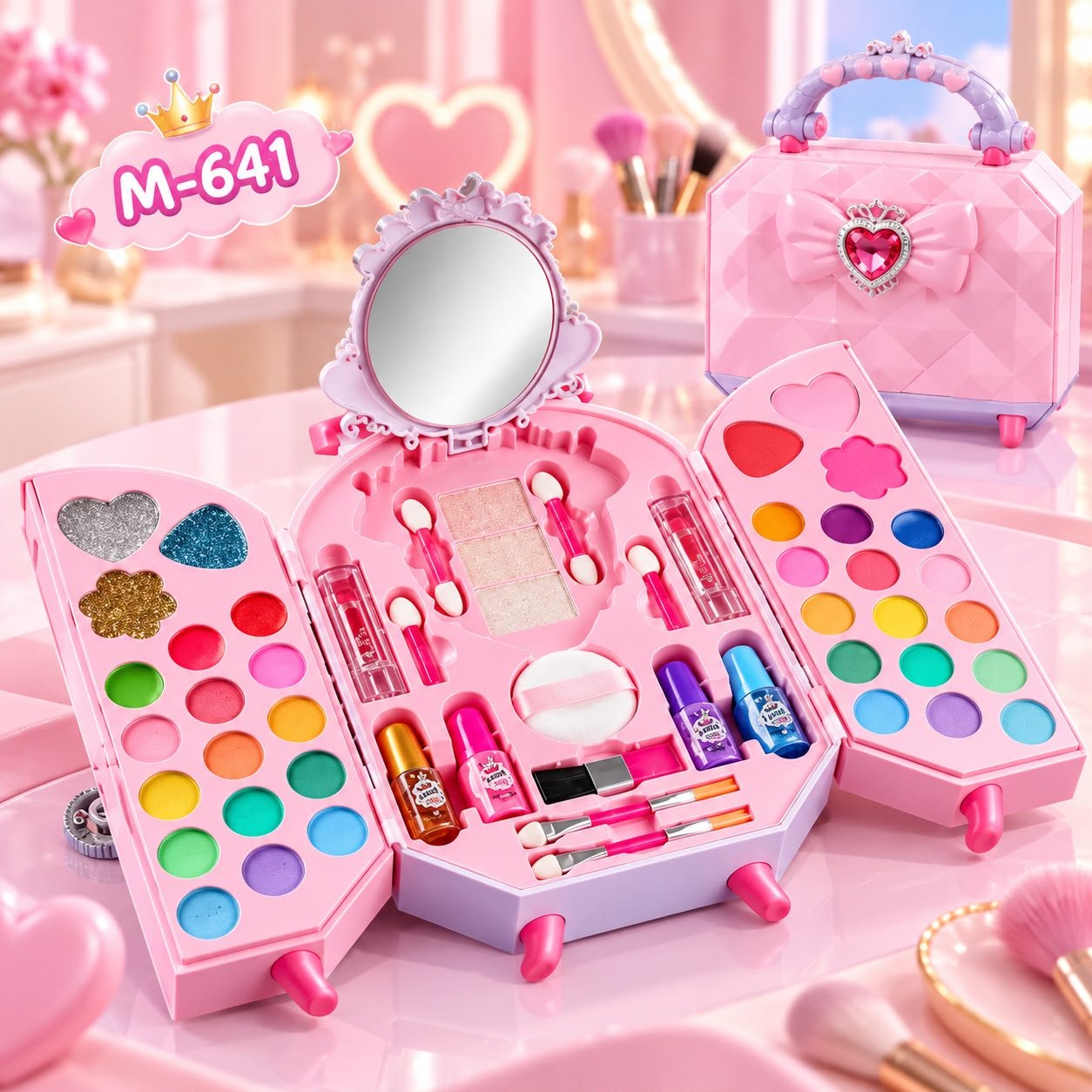 Cofre de maquillaje infantil con lazo y espejo