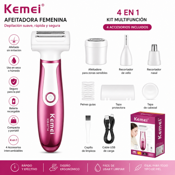 Depiladora femenina 4 en 1 Kemei KM-6714