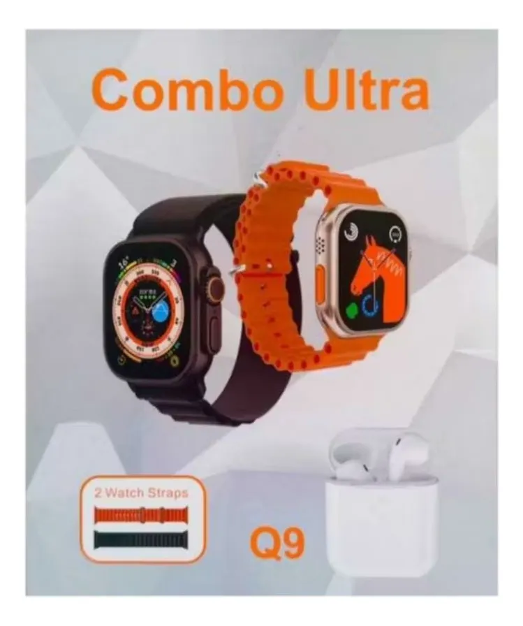 Combo smartwatch Ultra Q9 con audífonos