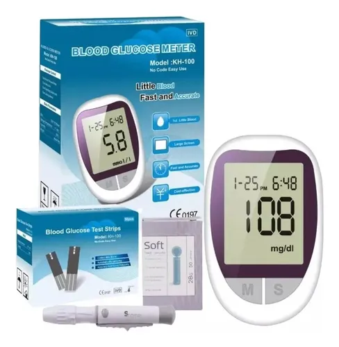 Glucómetro digital con 50 tiras y 50 lancetas
