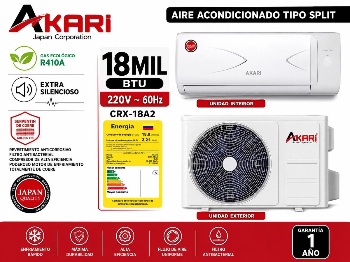 Aire acondicionado mini split Akari 18.000 BTU 220 V