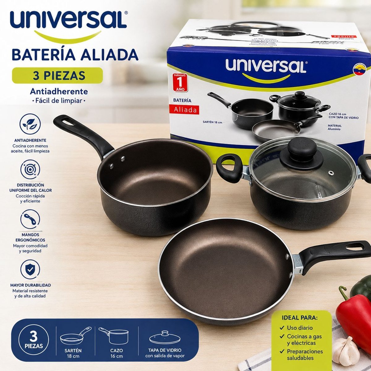 Batería de cocina Universal Aliada 3 piezas