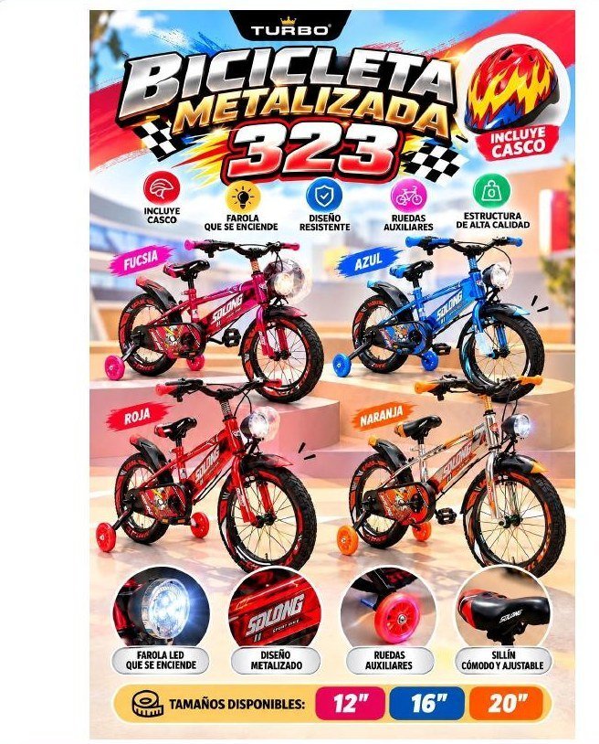 Bicicleta infantil metalizada 323 con casco rin 12