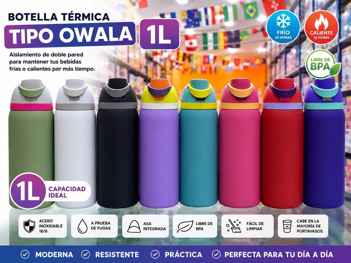 Botella térmica 1 L con pitillo