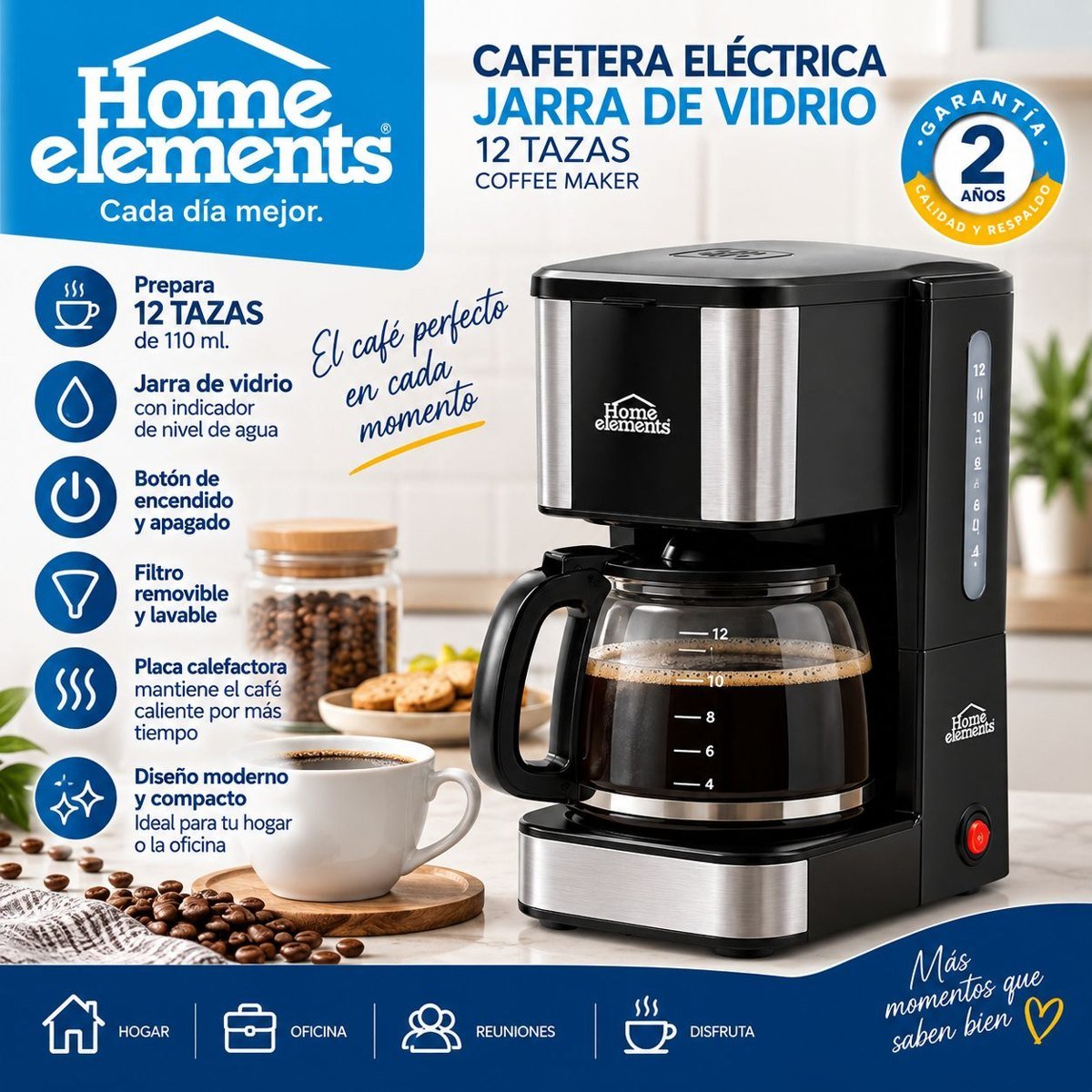 Cafetera eléctrica Home Elements 12 tazas