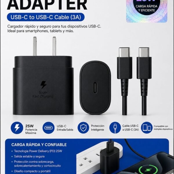 Cargador 25 W PD con cable USB-C a USB-C