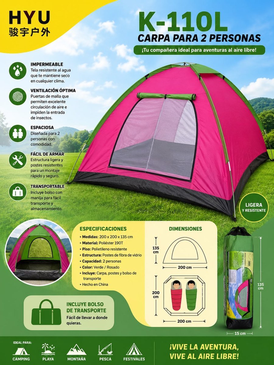 Carpa para camping 2 personas HYU K-110L