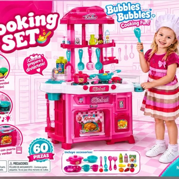 Cocina de juguete grande con 60 accesorios