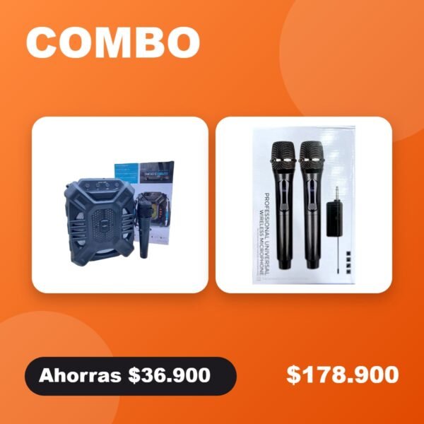 Combo Fiesta: parlante con micrófono + micrófonos inalámbricos