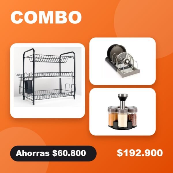 Combo Cocina Ordenada: escurridor + organizador + especiero