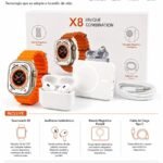 Combo smartwatch X8 con audífonos y accesorios
