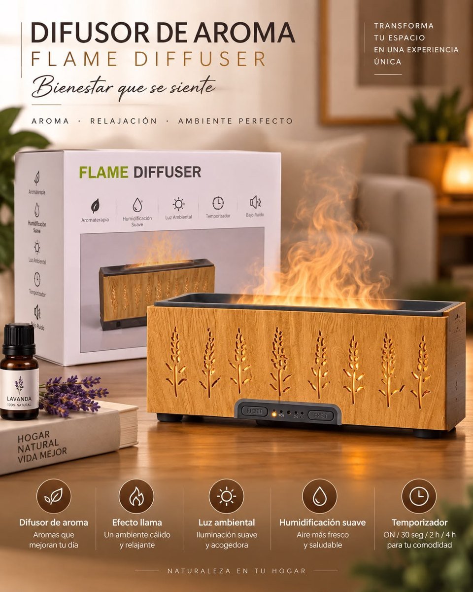 Difusor de aroma efecto llama con control remoto