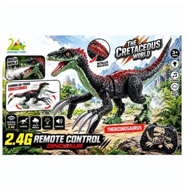 Dinosaurio velociraptor a control remoto que lanza humo