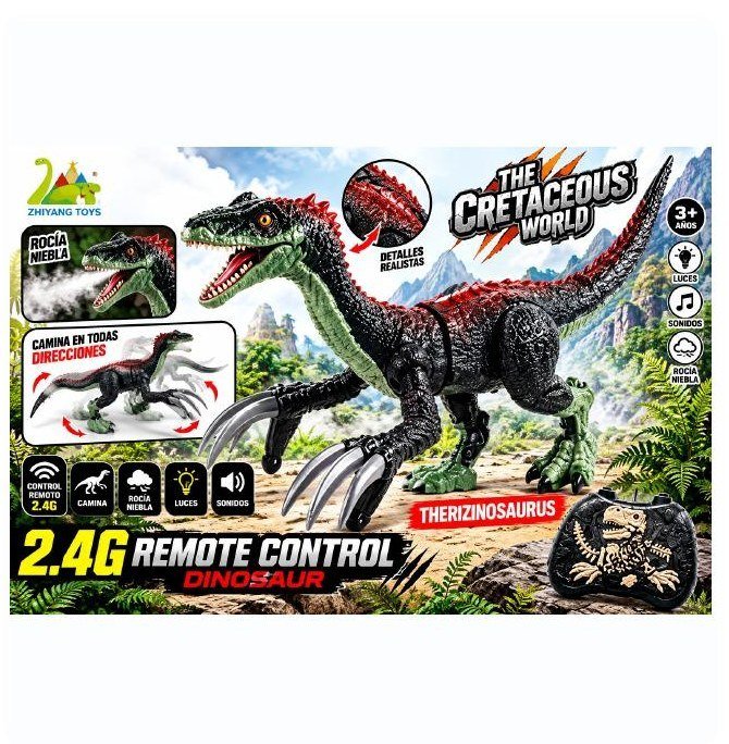 Dinosaurio velociraptor a control remoto que lanza humo