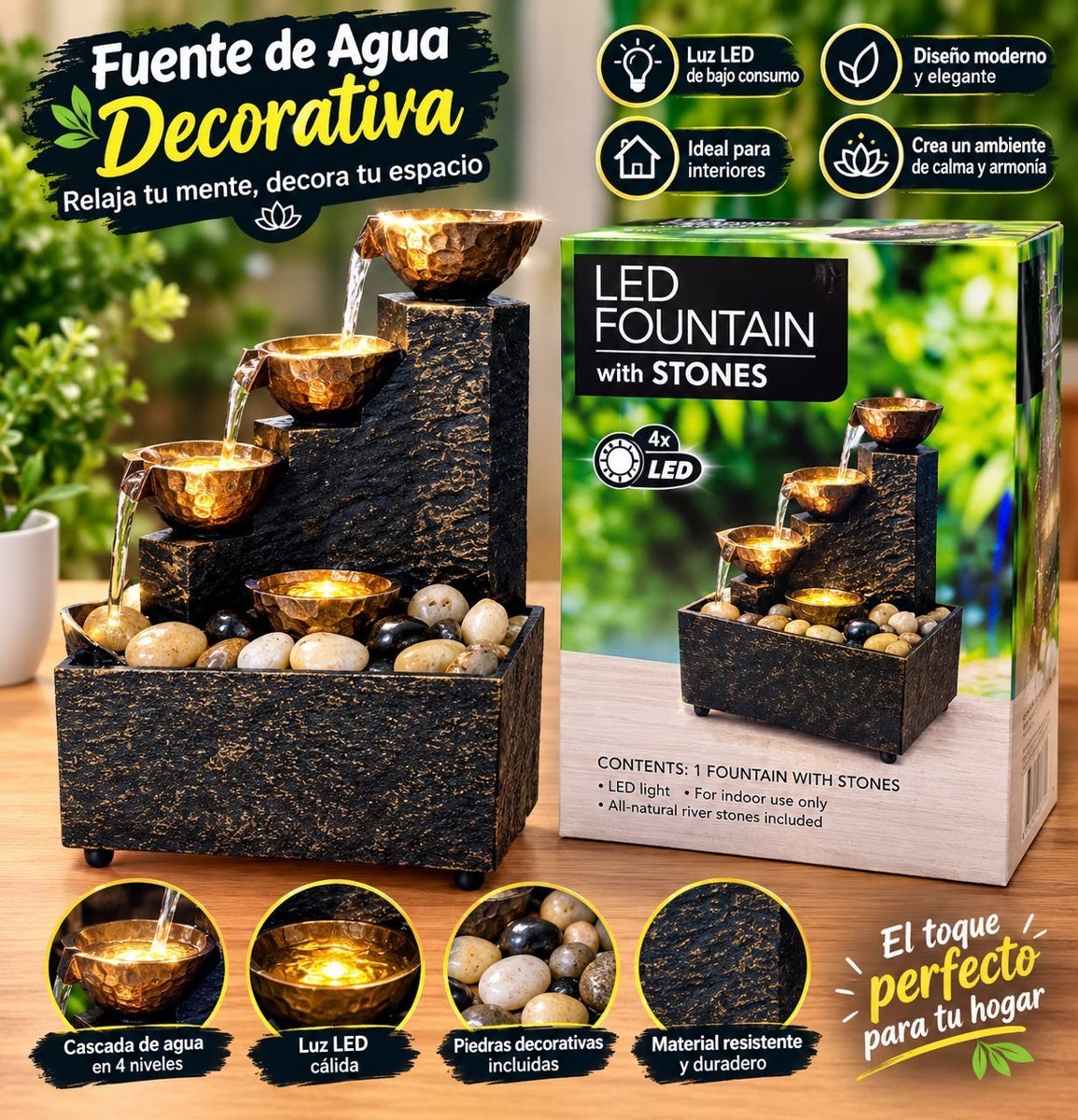 Fuente de agua cascada con piedras L007