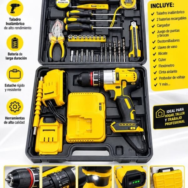Kit de herramientas con taladro inalámbrico