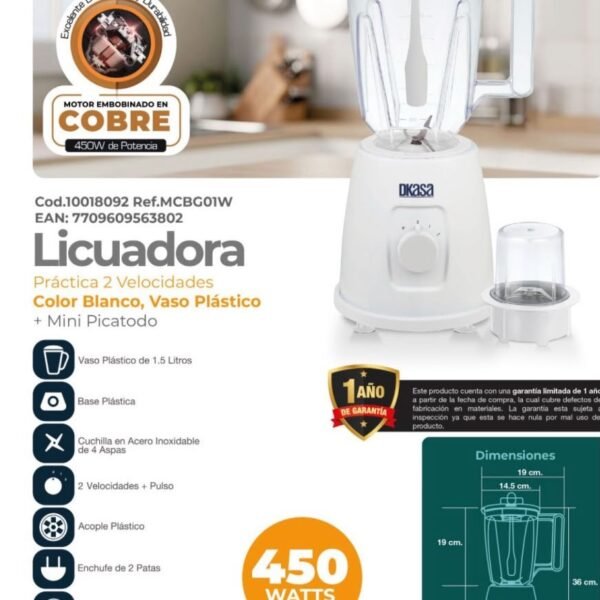 Licuadora DKASA Simplicity 450 W con picatodo