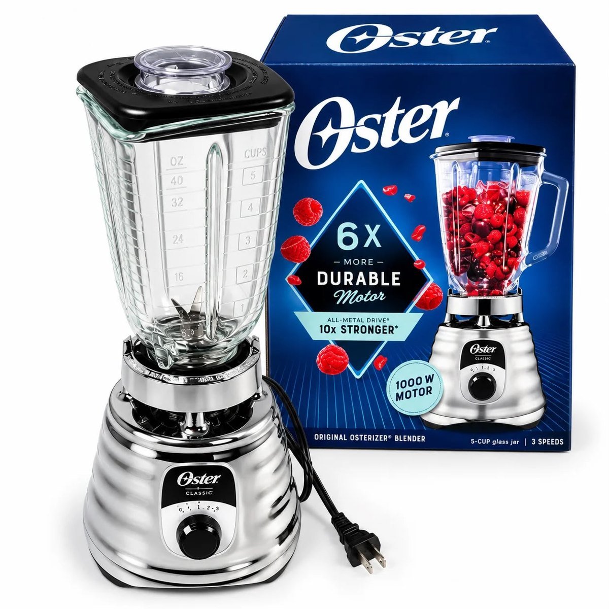 Licuadora Oster cromada 1000 W vaso de vidrio