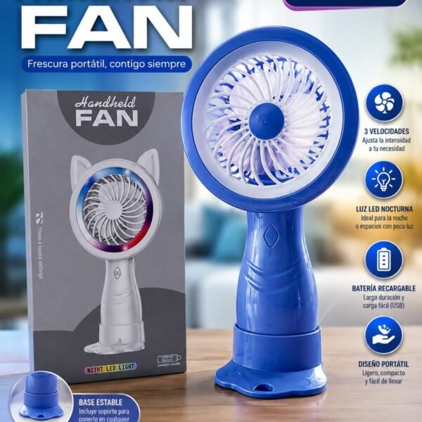 Mini ventilador de mano recargable con luz