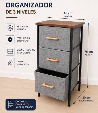 Organizador de 3 cajones metal y tela