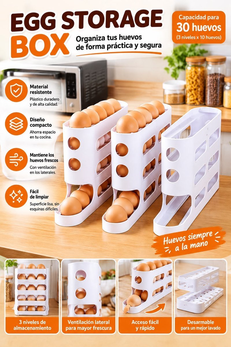 Organizador de huevos en cascada para 30 huevos