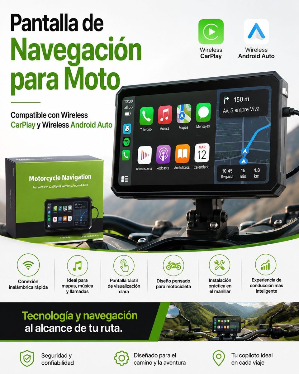 Pantalla de navegación para moto con CarPlay y Android Auto