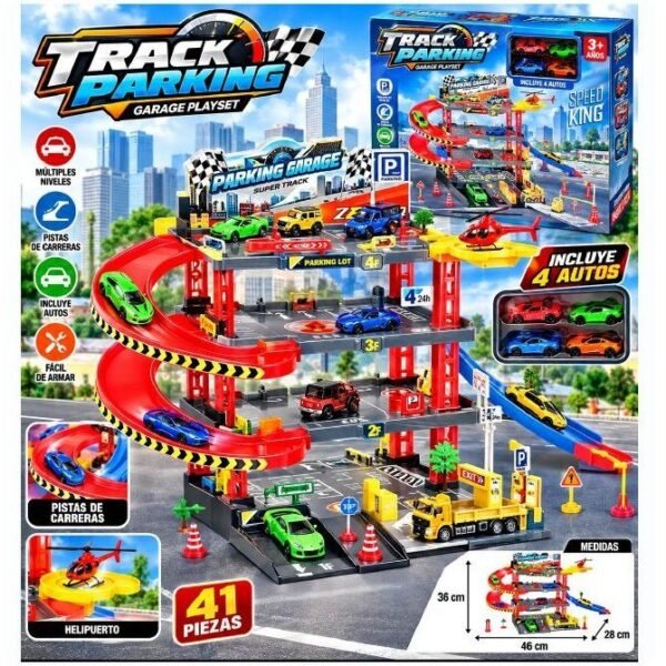 Pista de parqueadero Track Parking con 4 carritos