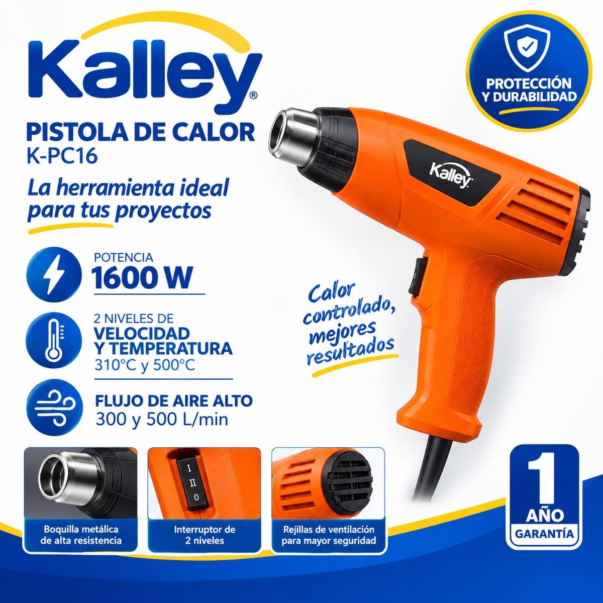 Pistola de calor Kalley 1600 W