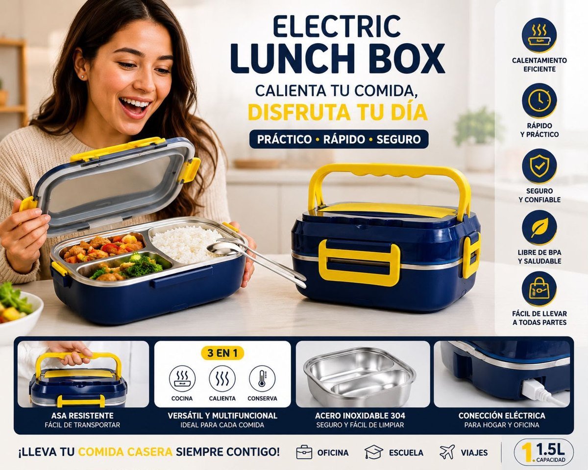 Portacomida eléctrico con recipiente de acero 1,5 L