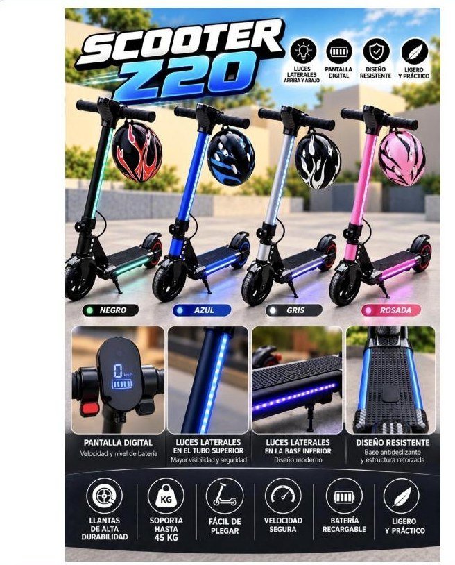 Scooter eléctrico Z20 con luces y pantalla