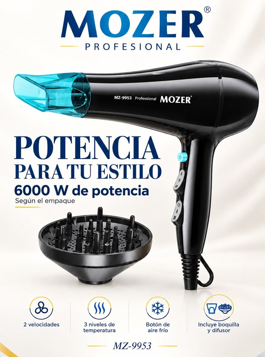 Secador de cabello Mozer MZ-9953 con difusor