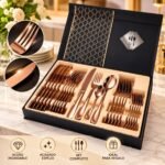 Set de cubiertos oro rosa 24 piezas con estuche