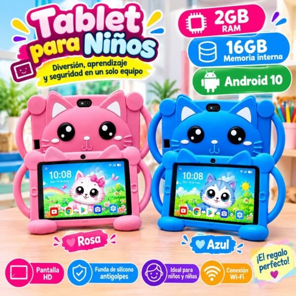 Tablet para niños 7" con funda de gato