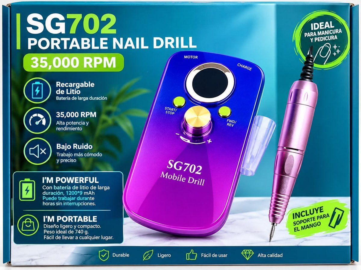 Torno para uñas portátil SG702 35.000 RPM