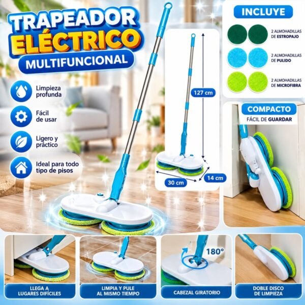 Trapeador eléctrico giratorio con mopas