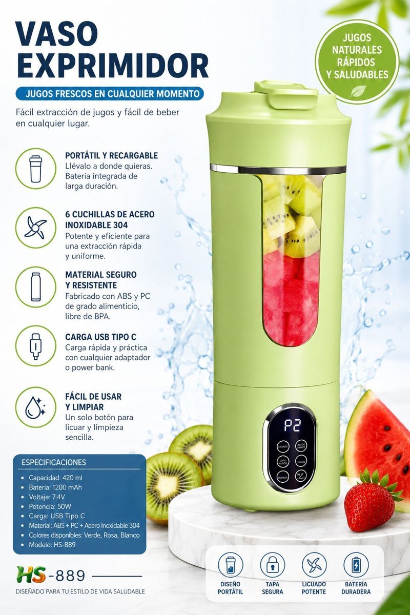 Vaso exprimidor y licuadora portátil recargable