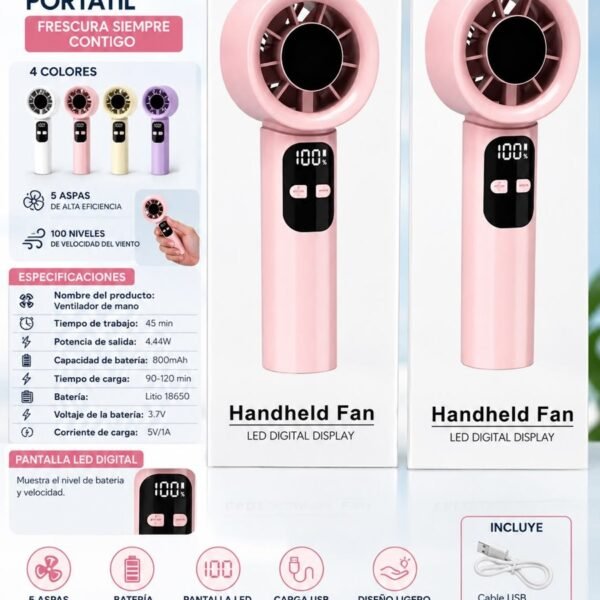 Ventilador de mano con pantalla digital