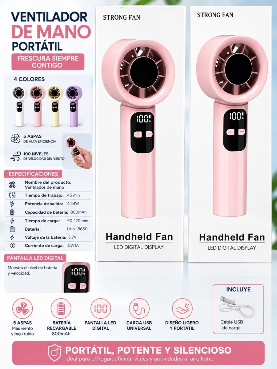 Ventilador de mano con pantalla digital