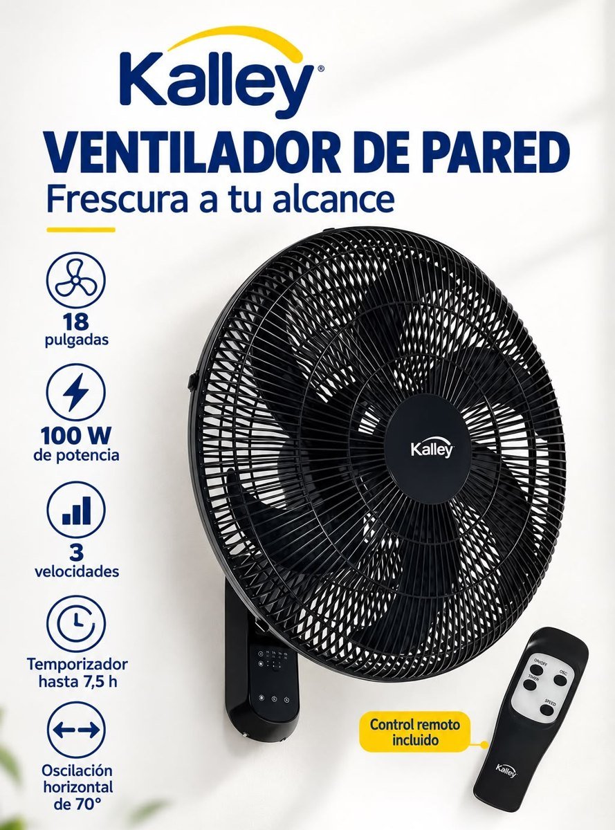 Ventilador de pared Kalley 18" con control remoto